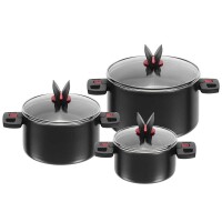 Click & Cook Juego de Ollas con Tapa de Vidrio, 6 piezas